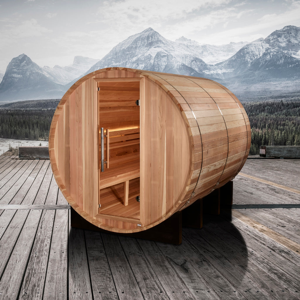 "Klosters" Traditional Sauna Outdoor Barrel Steam Sauna with Red Cedar Wood