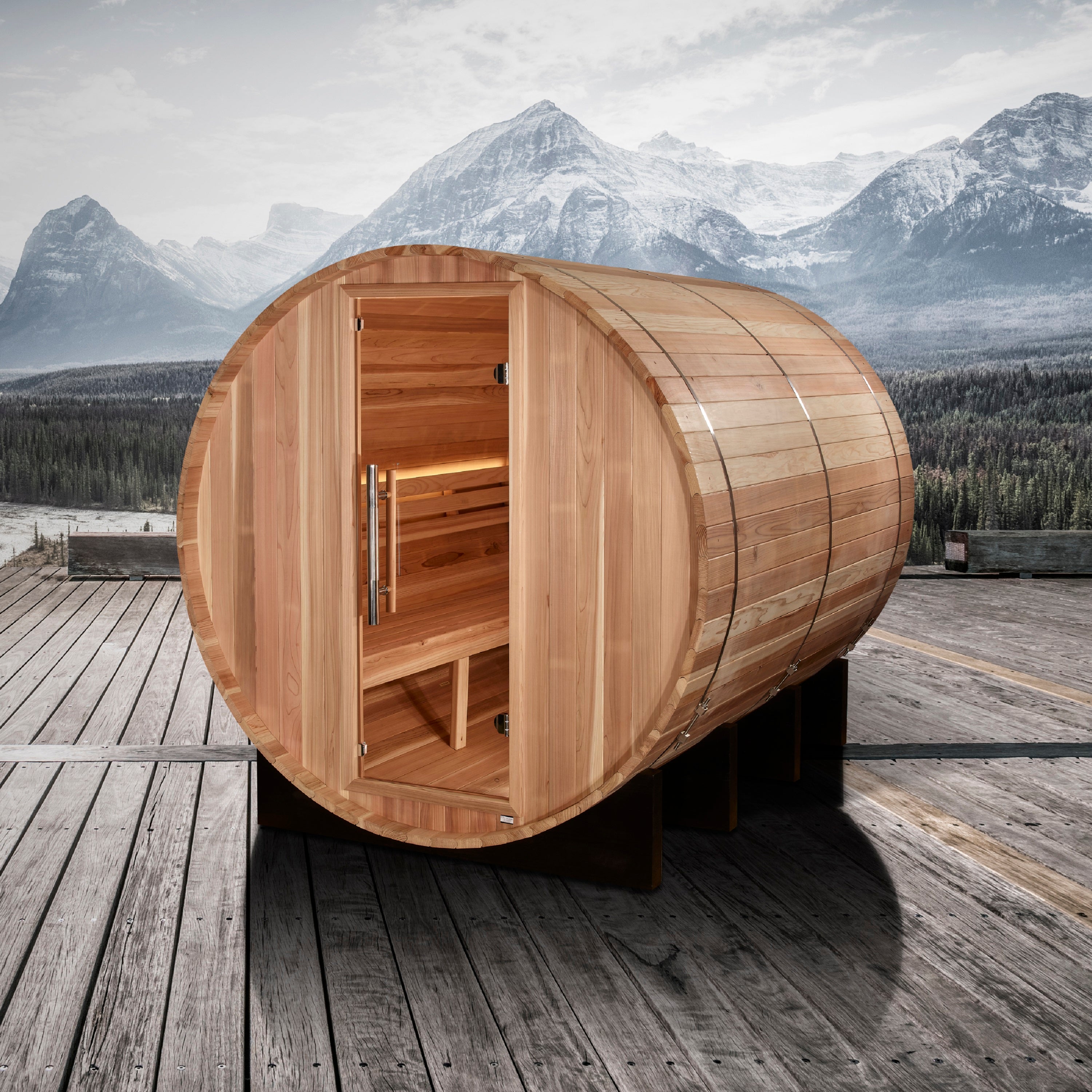 "Klosters" Traditional Sauna Outdoor Barrel Steam Sauna with Red Cedar Wood