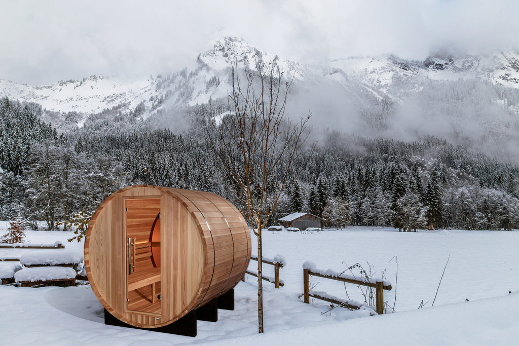 "Zurich" Traditional Sauna Outdoor Barrel Steam Sauna with Bronze Privacy View & Pacific Cedar Wood