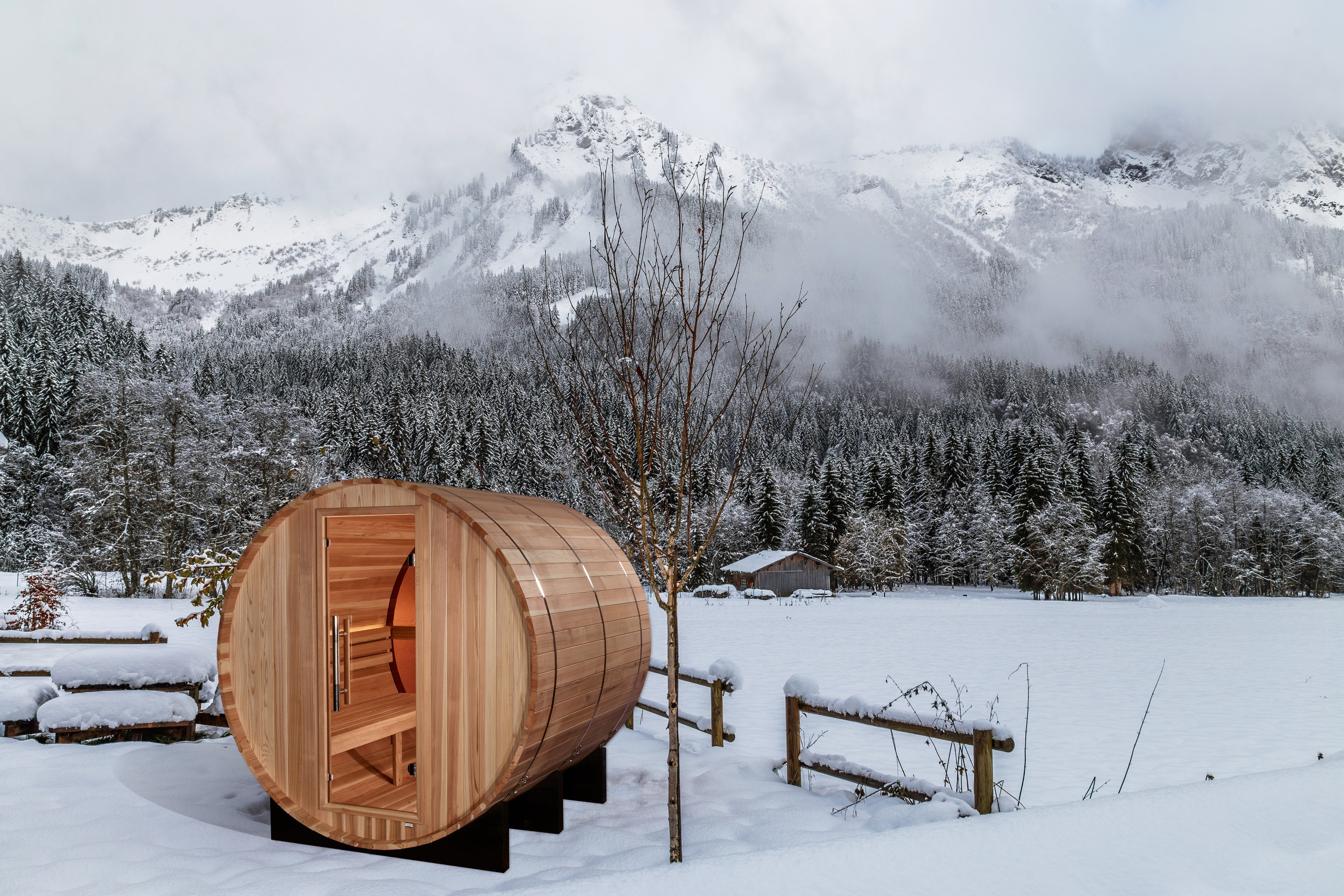"Zurich" Traditional Sauna Outdoor Barrel Steam Sauna with Bronze Privacy View & Pacific Cedar Wood