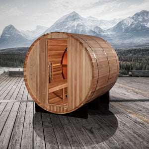 "Zurich" Traditional Sauna Outdoor Barrel Steam Sauna with Bronze Privacy View & Pacific Cedar Wood