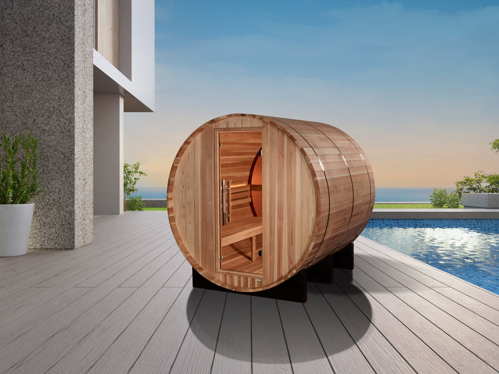 "Zurich" Traditional Sauna Outdoor Barrel Steam Sauna with Bronze Privacy View & Pacific Cedar Wood