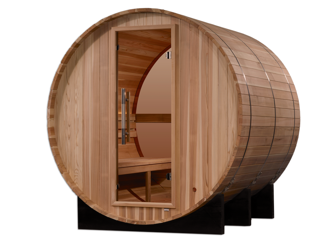 "Zurich" Traditional Sauna Outdoor Barrel Steam Sauna with Bronze Privacy View & Pacific Cedar Wood