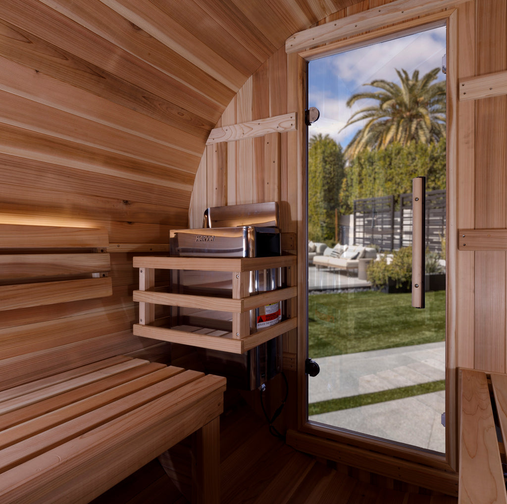"Zurich" Traditional Sauna Outdoor Barrel Steam Sauna with Bronze Privacy View & Pacific Cedar Wood