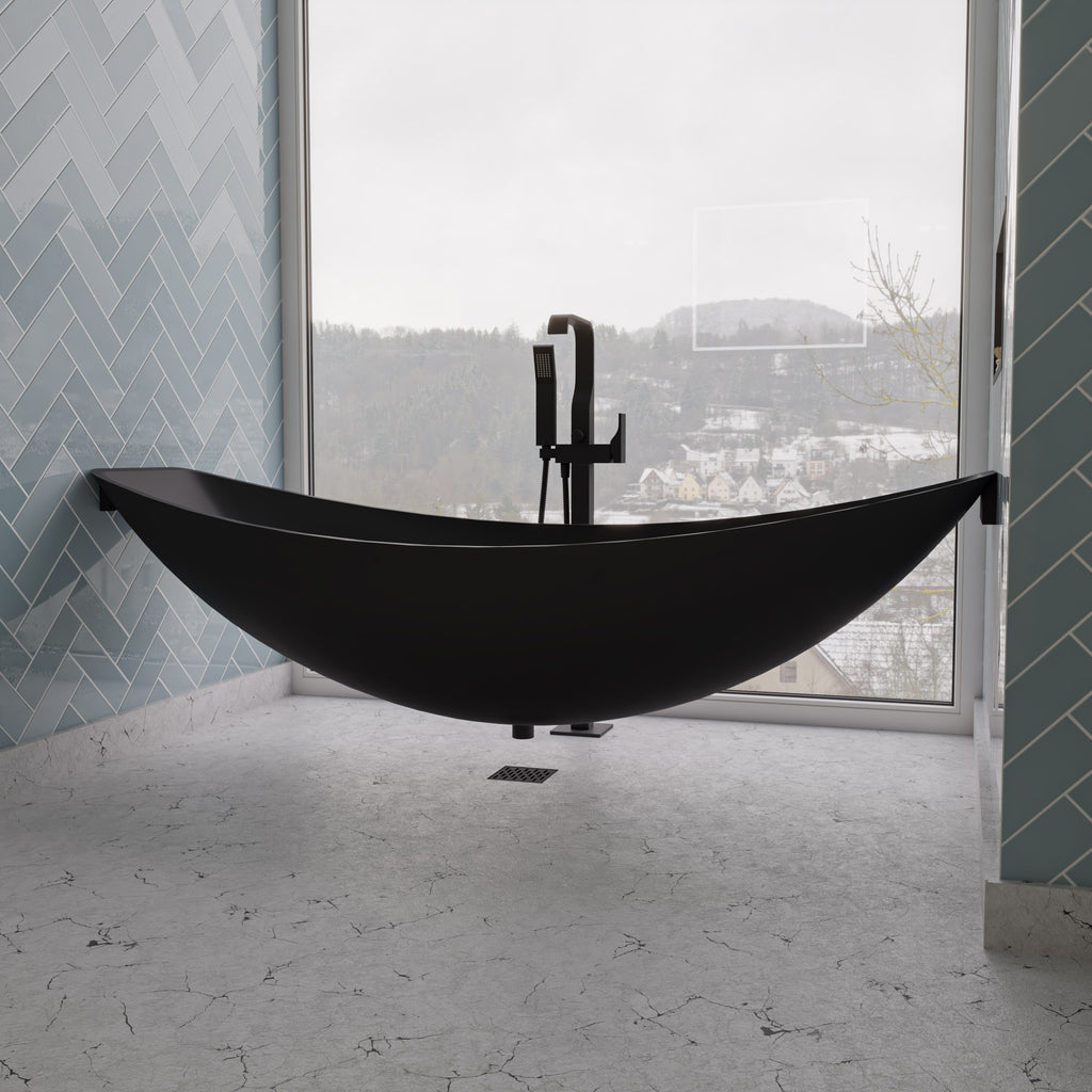 Hammock Tub 79 Inch Black Acrylic Suspended Wall Mounted Hammock Bathtub