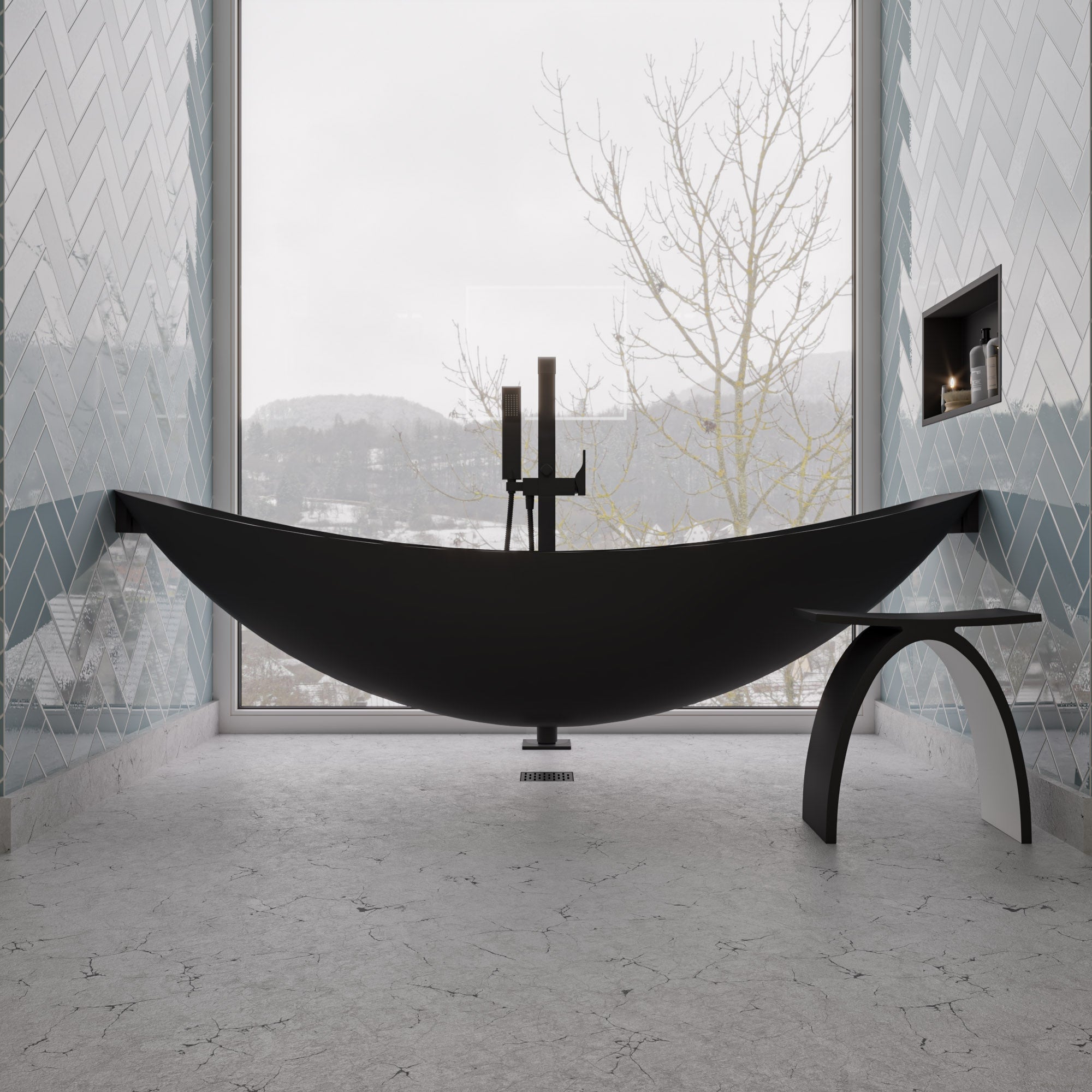 Hammock Tub 79 Inch Black Acrylic Suspended Wall Mounted Hammock Bathtub