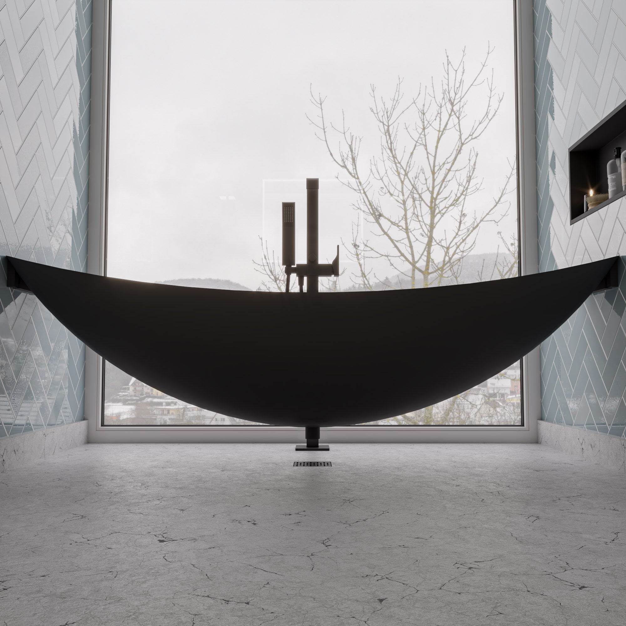 Hammock Tub 79 Inch Black Acrylic Suspended Wall Mounted Hammock Bathtub