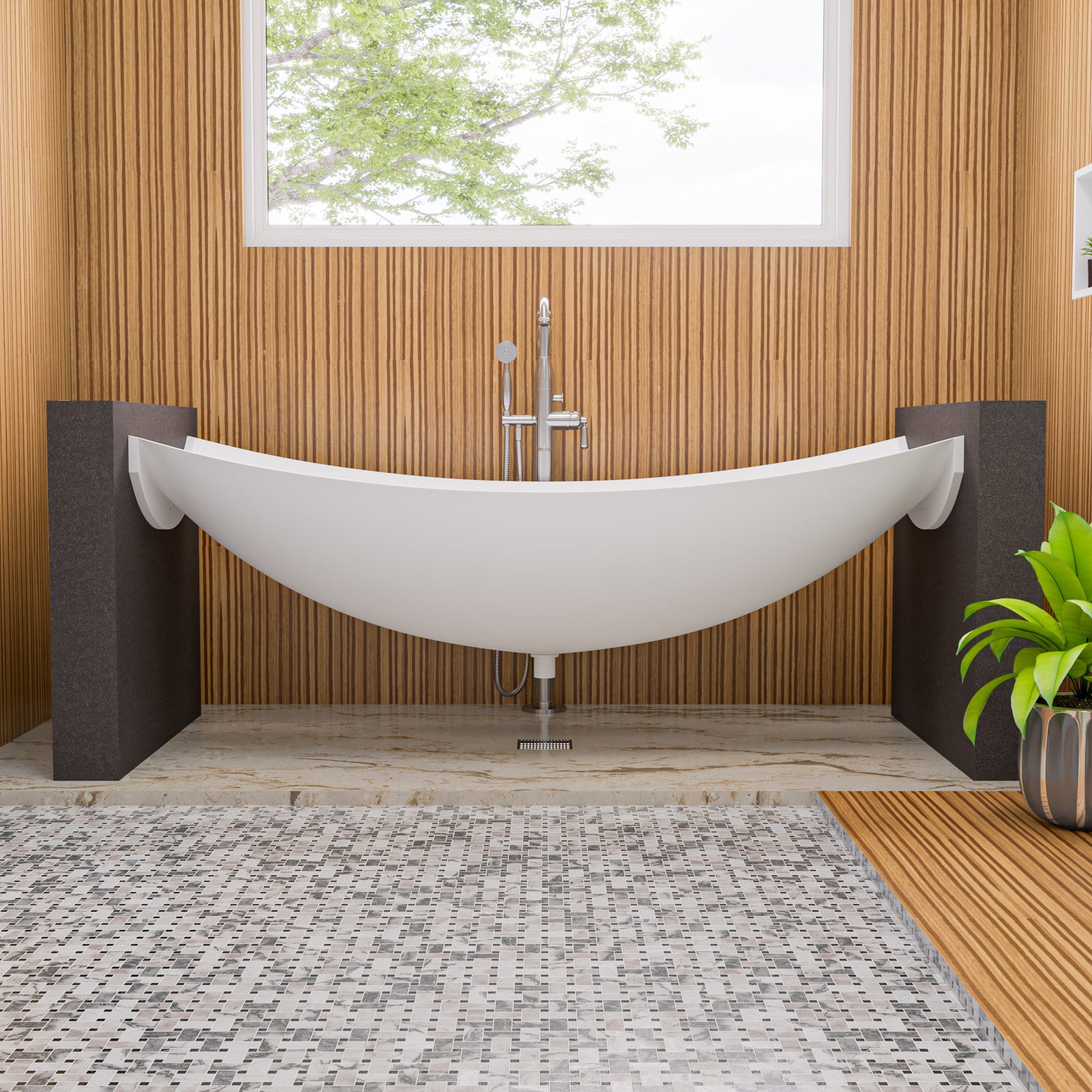 White Matte 71 Inch Solid Surface Resin Suspended Wall Mounted Hammock Bathtub ALFI Brand (HammockTub2-WM)