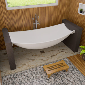 White Matte 71 Inch Solid Surface Resin Suspended Wall Mounted Hammock Bathtub ALFI Brand (HammockTub2-WM)