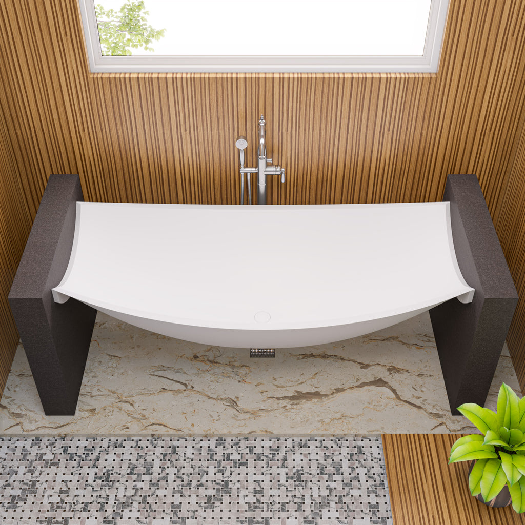 White Matte 71 Inch Solid Surface Resin Suspended Wall Mounted Hammock Bathtub ALFI Brand (HammockTub2-WM)