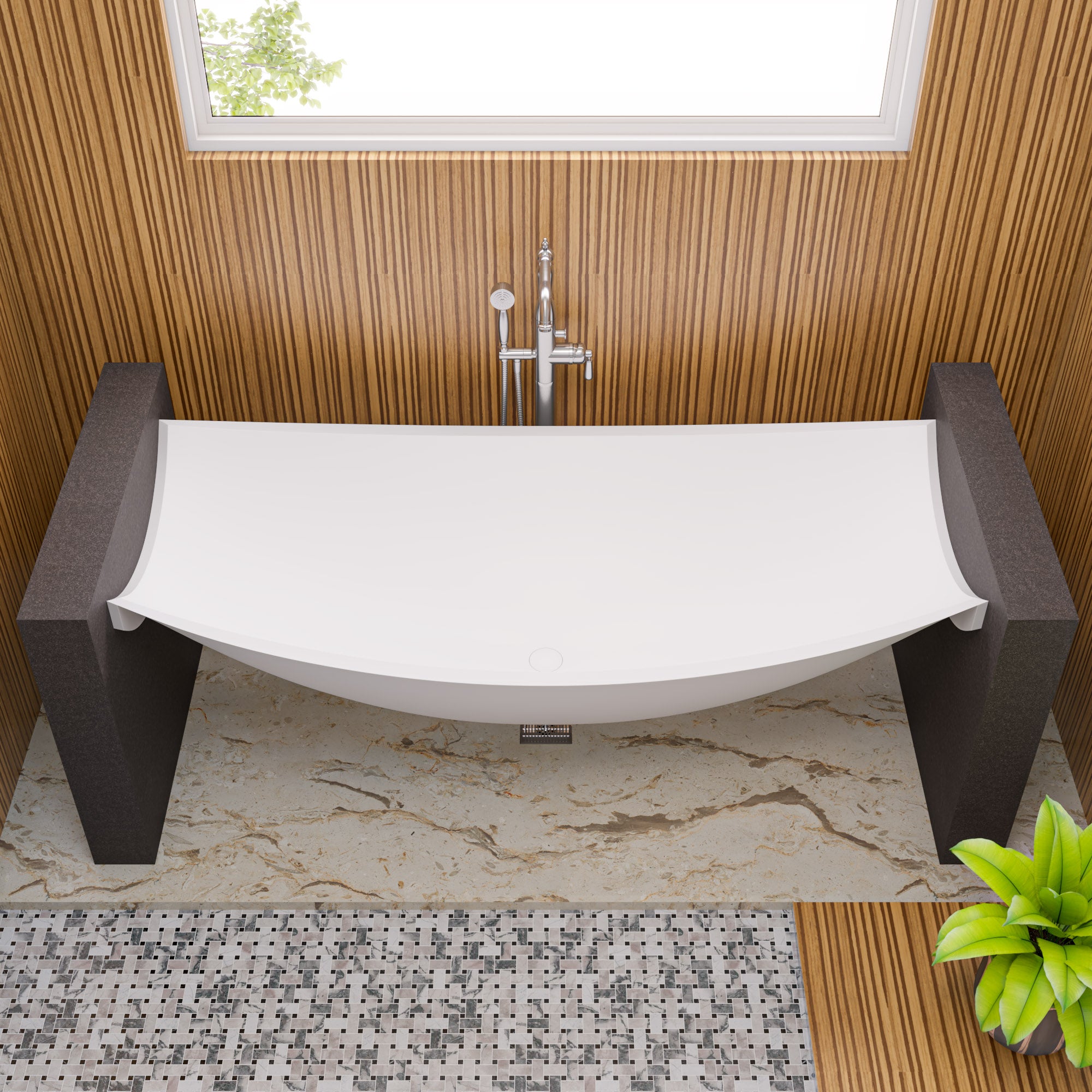 White Matte 71 Inch Solid Surface Resin Suspended Wall Mounted Hammock Bathtub ALFI Brand (HammockTub2-WM)