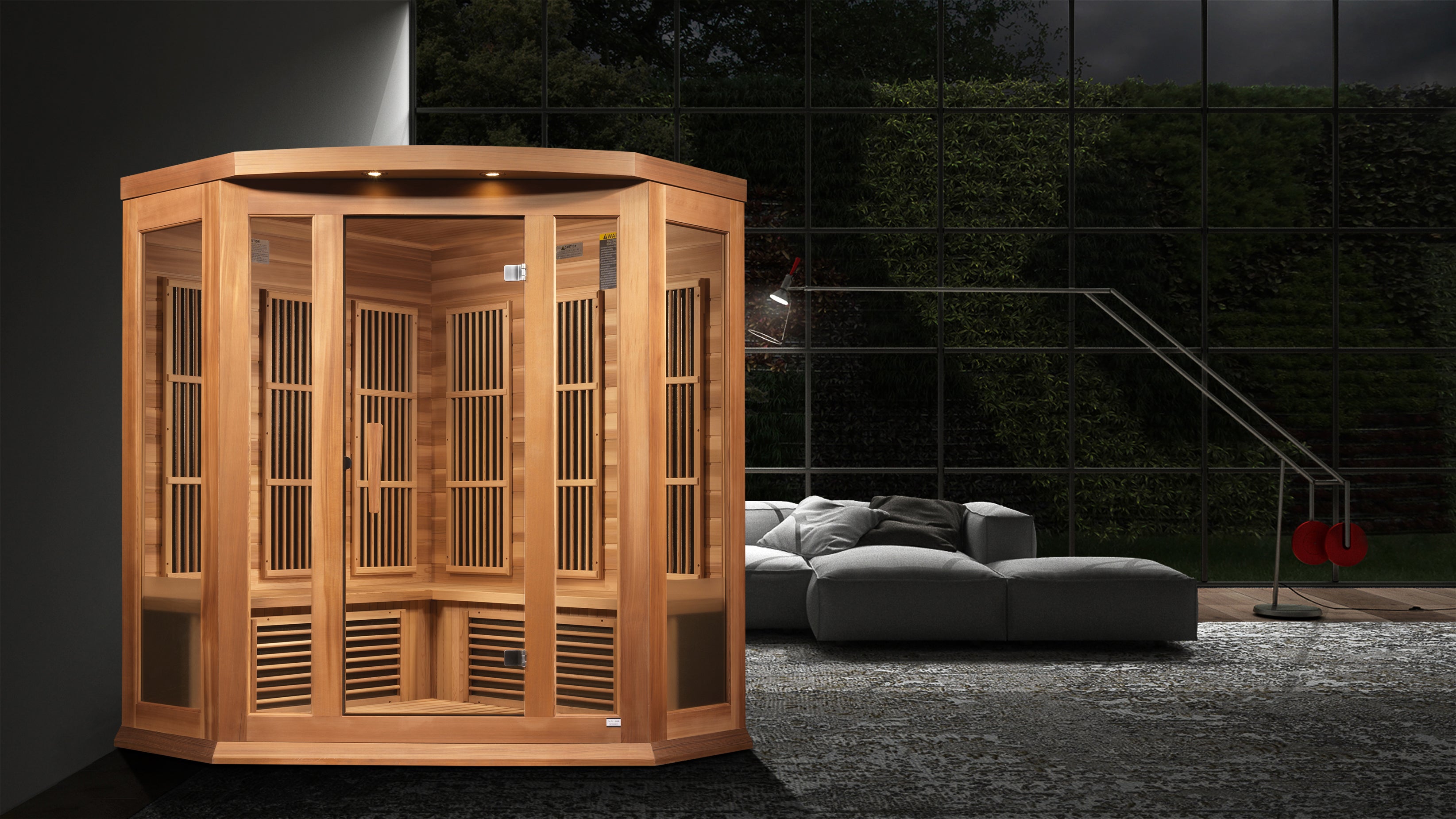 Maxxus "Chaumont Edition" FAR Infrared Sauna Near Zero EMF Corner Unit with Red Cedar Wood