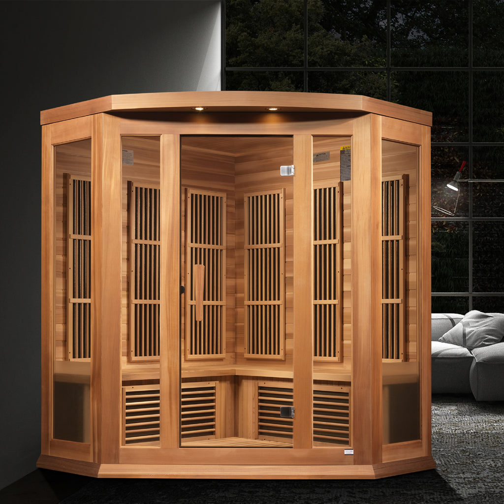 Maxxus "Chaumont Edition" FAR Infrared Sauna Near Zero EMF Corner Unit with Red Cedar Wood