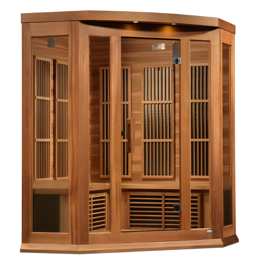 Maxxus "Chaumont Edition" FAR Infrared Sauna Near Zero EMF Corner Unit with Red Cedar Wood