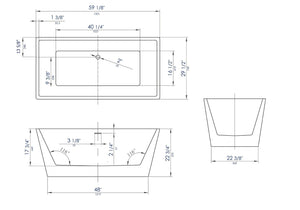59 Inch Black & White Rectangular Acrylic Soaking Bathtub ALFI Brand (AB8834)